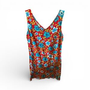 Jonathan Martin Vintage Y2K Red and Blue Floral Resortwear Sundress Flower Dress